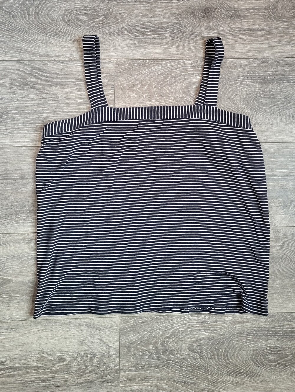 Navy Blue & White Striped Square Neck Cotton Tank Top Women XXL Coastal Layering